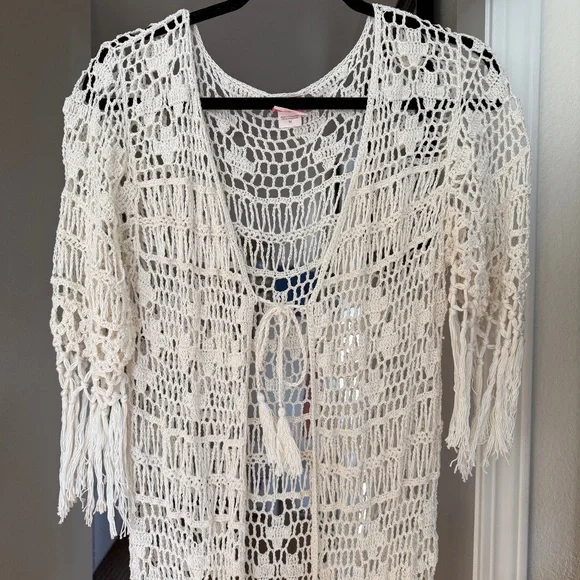 Anna Kosturova x Free People Handmade crochet Tassel Maxi Kimono Swim Coverup - Picture 5 of 9